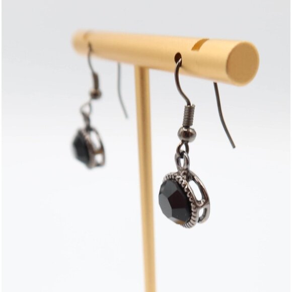 Gunmetal & Black Smokey Rhinestone Y Necklace Bracelet Drop Earring Set - Picture 7 of 10